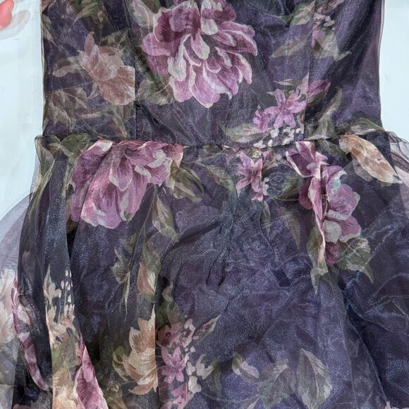 NWT Wonderful Waltz Purple Floral Print Strapless Bustier Maxi Dress - Picture 6 of 6